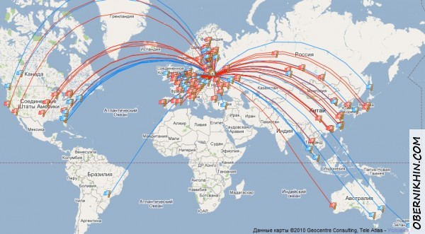 Карта отправленных и принятых открыток